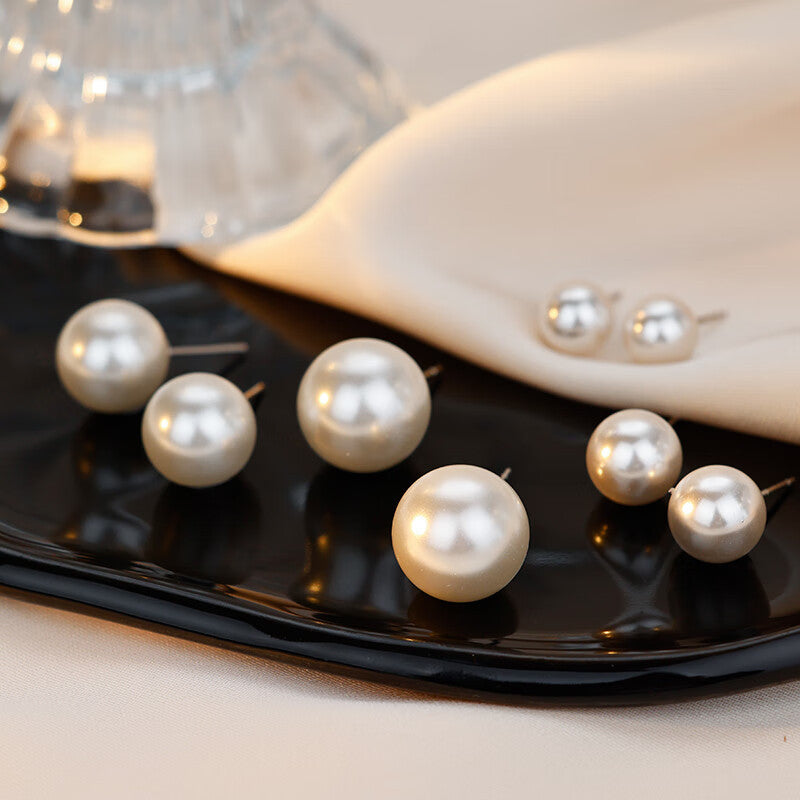 Silver Classic Faux Pearl Earrings