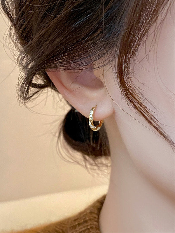 Twisted Pavé Huggie Earrings