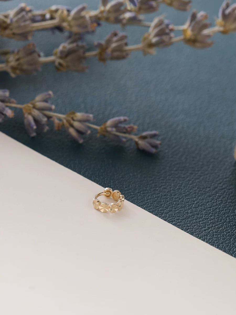 JINJEWELRY 순수 14K 골드 귀걸이, 반짝이는 미니 컴팩트 원형 조각 꽃무리 귀걸이, 귀걸이, 귀걸이