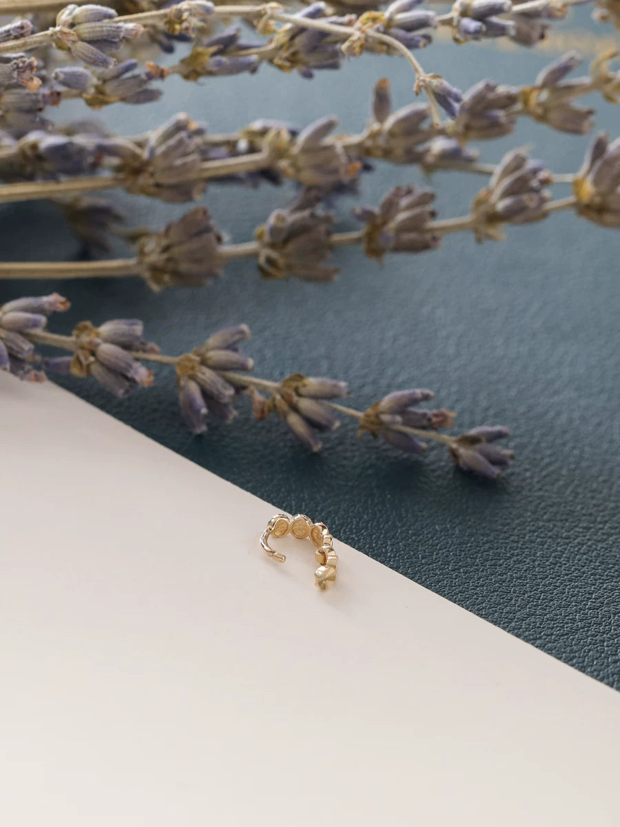 JINJEWELRY 순수 14K 골드 귀걸이, 반짝이는 미니 컴팩트 원형 조각 꽃무리 귀걸이, 귀걸이, 귀걸이